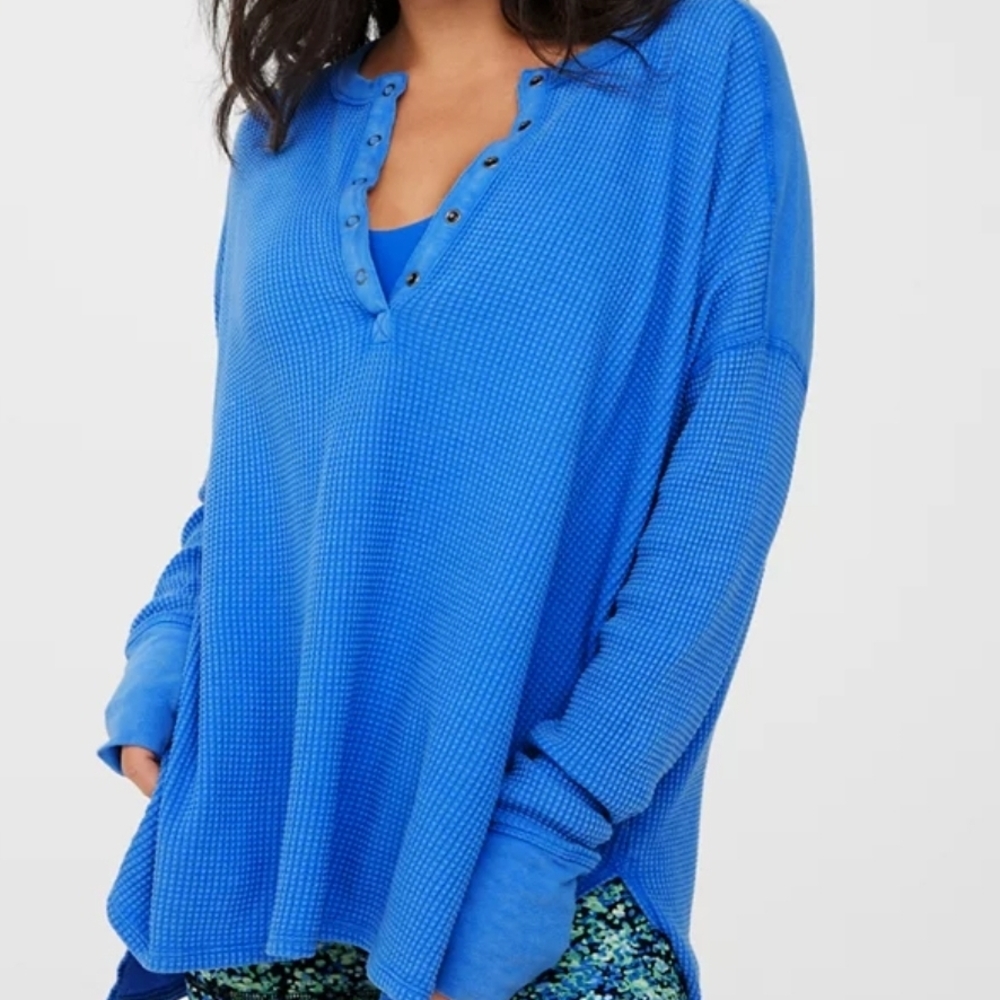 Aerie Bright Blue Waffle Knit Top